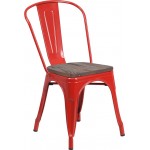 Red Metal Stackable Chair with Wood Seat