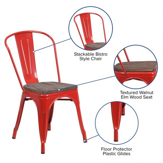 Red Metal Stackable Chair with Wood Seat