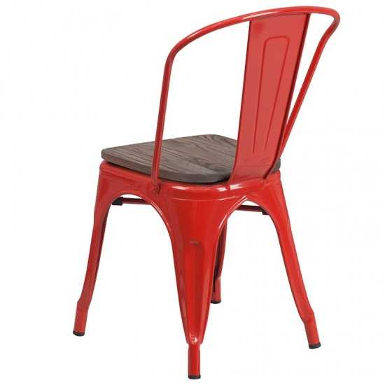 Red Metal Stackable Chair with Wood Seat