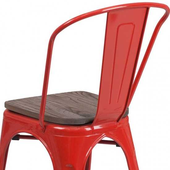 Red Metal Stackable Chair with Wood Seat