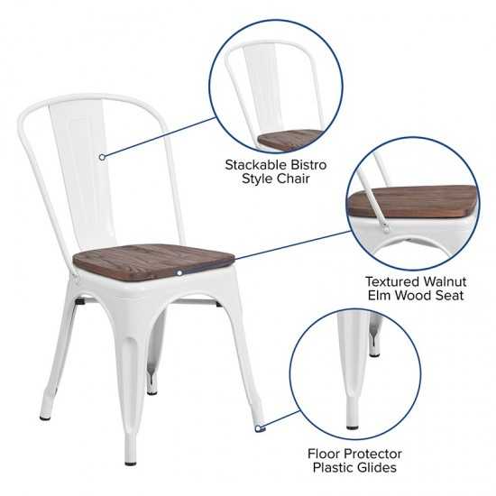 White Metal Stackable Chair with Wood Seat