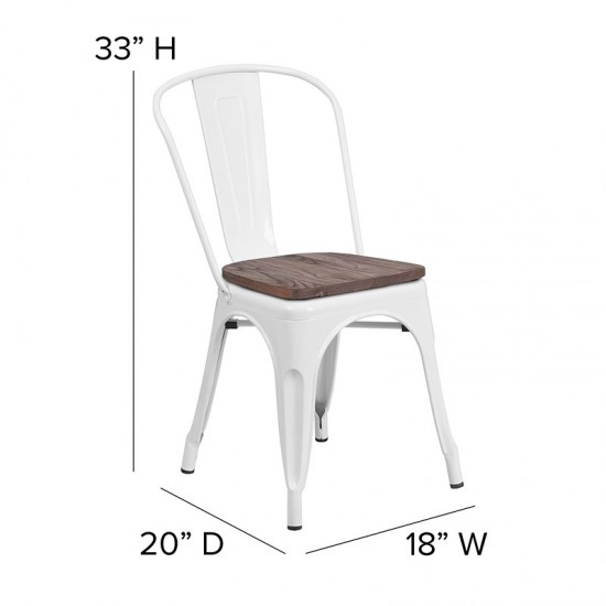 White Metal Stackable Chair with Wood Seat