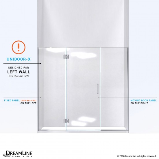 Unidoor-X 61 1/2-62 in. W x 72 in. H Frameless Hinged Shower Door in Brushed Nickel