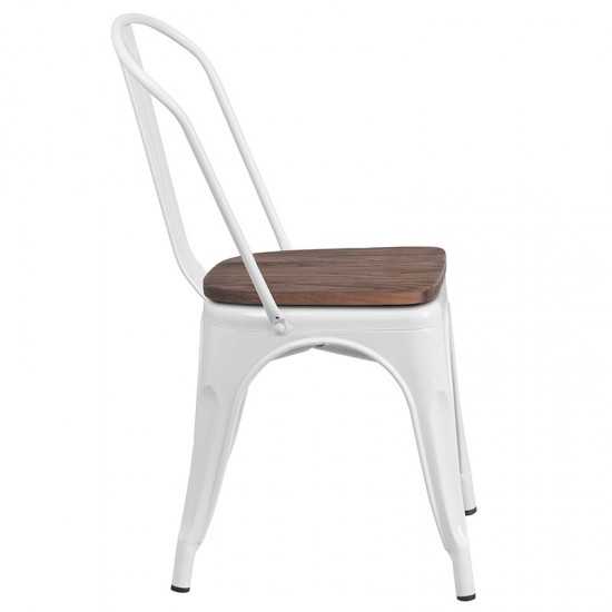 White Metal Stackable Chair with Wood Seat