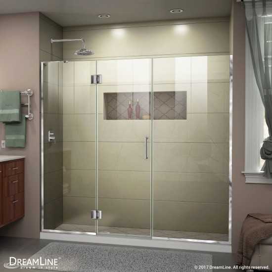 Unidoor-X 62 1/2-63 in. W x 72 in. H Frameless Hinged Shower Door in Chrome