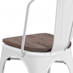 White Metal Stackable Chair with Wood Seat