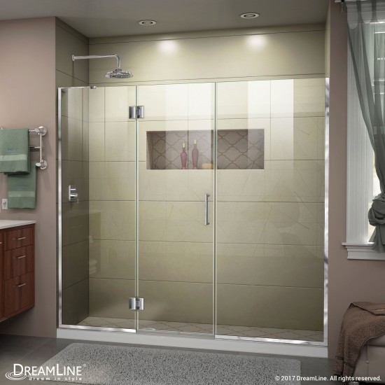 Unidoor-X 64 1/2-65 in. W x 72 in. H Frameless Hinged Shower Door in Chrome