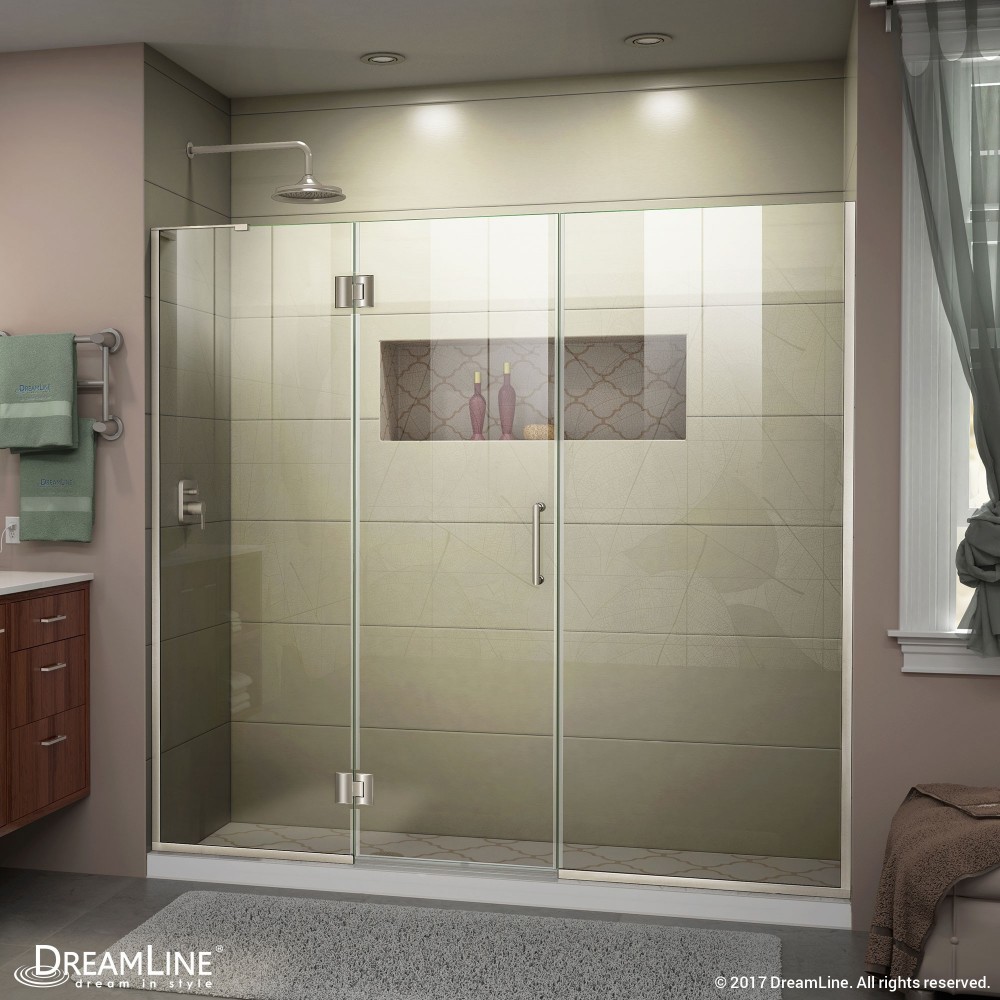 Unidoor-X 64 1/2-65 in. W x 72 in. H Frameless Hinged Shower Door in Brushed Nickel Unidoor-X 64 1/2-65 in. W x 72 in. H Frameless Hinged Shower Door in Brushed Nickel