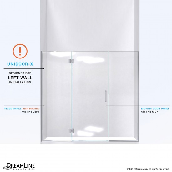 Unidoor-X 66 1/2-67 in. W x 72 in. H Frameless Hinged Shower Door in Chrome
