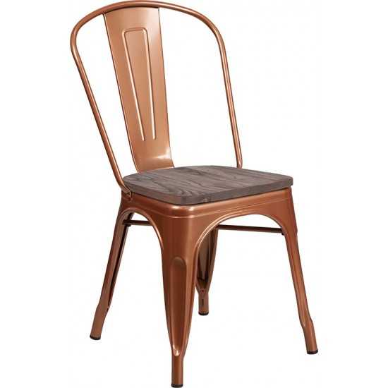 Copper Metal Stackable Chair with Wood Seat