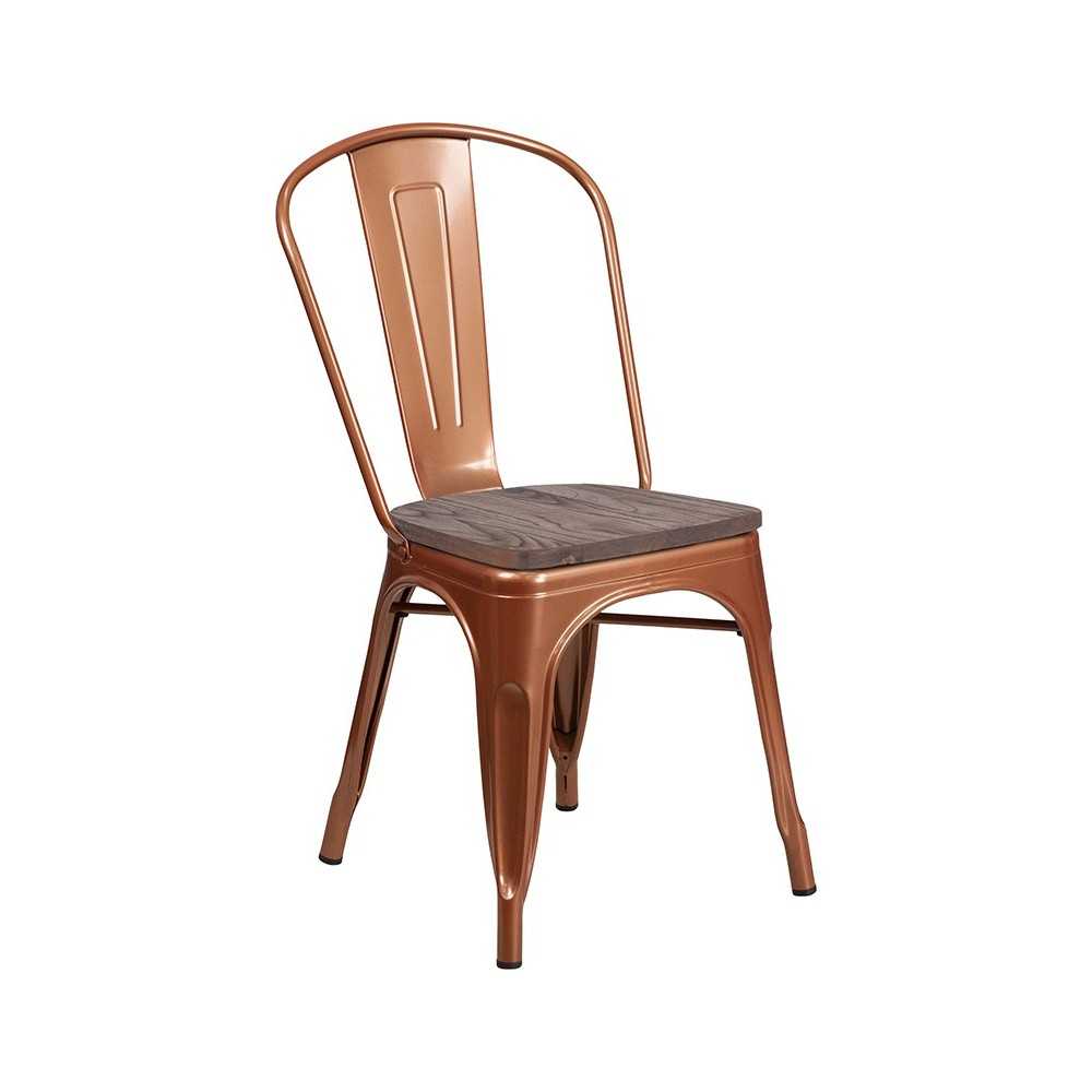 Copper Metal Stackable Chair with Wood Seat