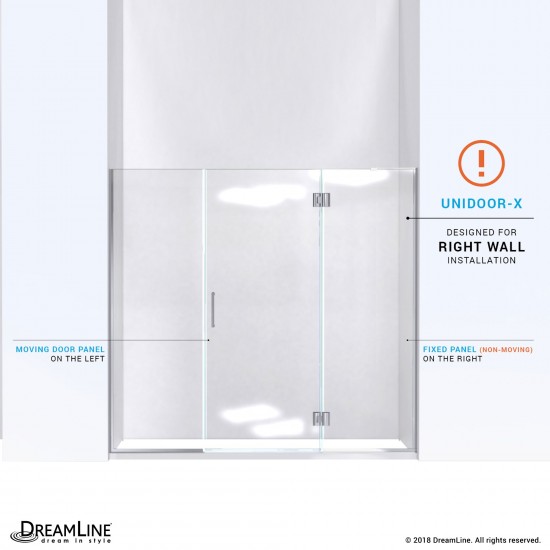 Unidoor-X 61 1/2-62 in. W x 72 in. H Frameless Hinged Shower Door in Brushed Nickel
