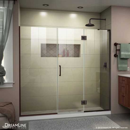 Unidoor-X 61 1/2-62 in. W x 72 in. H Frameless Hinged Shower Door in Oil Rubbed Bronze