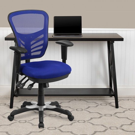 Mid-Back Blue Mesh Multifunction Executive Swivel Ergonomic Office Chair with Adjustable Arms