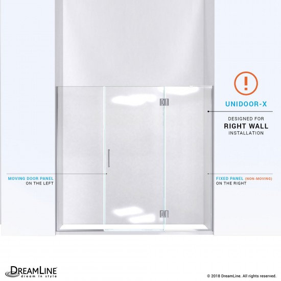 Unidoor-X 64 1/2-65 in. W x 72 in. H Frameless Hinged Shower Door in Brushed Nickel