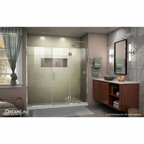 Unidoor-X 65 1/2-66 in. W x 72 in. H Frameless Hinged Shower Door in Chrome