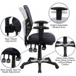 Mid-Back Dark Gray Mesh Multifunction Executive Swivel Ergonomic Office Chair with Adjustable Arms