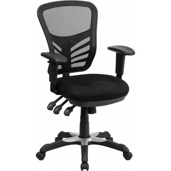 Mid-Back Black Mesh Multifunction Executive Swivel Ergonomic Office Chair with Adjustable Arms