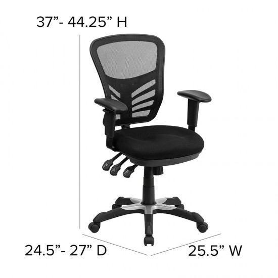 Mid-Back Black Mesh Multifunction Executive Swivel Ergonomic Office Chair with Adjustable Arms