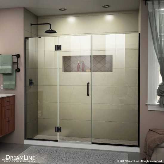 Unidoor-X 62 1/2-63 in. W x 72 in. H Frameless Hinged Shower Door in Satin Black