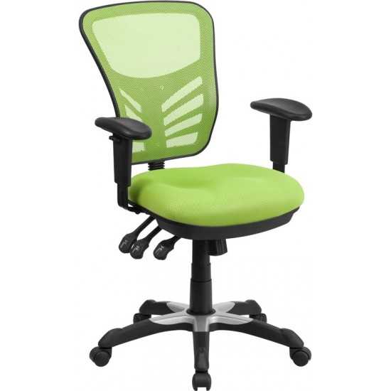 Mid-Back Green Mesh Multifunction Executive Swivel Ergonomic Office Chair with Adjustable Arms