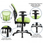 Mid-Back Green Mesh Multifunction Executive Swivel Ergonomic Office Chair with Adjustable Arms