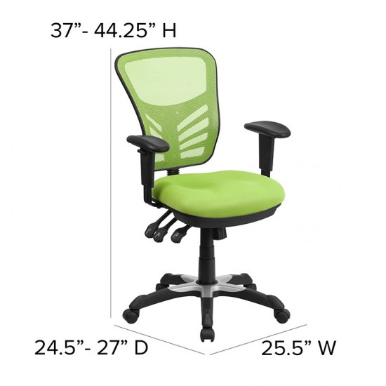 Mid-Back Green Mesh Multifunction Executive Swivel Ergonomic Office Chair with Adjustable Arms