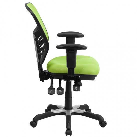 Mid-Back Green Mesh Multifunction Executive Swivel Ergonomic Office Chair with Adjustable Arms