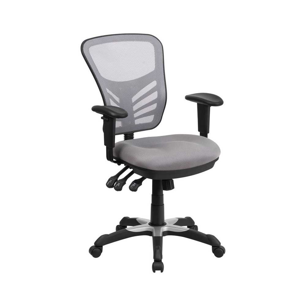 Mid-Back Gray Mesh Multifunction Executive Swivel Ergonomic Office Chair with Adjustable Arms