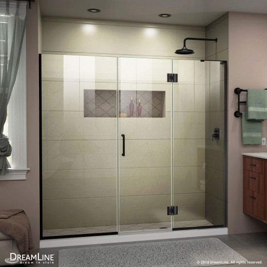 Unidoor-X 62 1/2-63 in. W x 72 in. H Frameless Hinged Shower Door in Satin Black