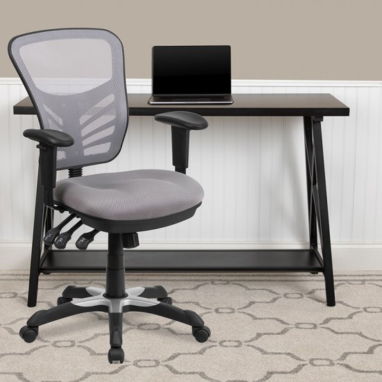 Mid-Back Gray Mesh Multifunction Executive Swivel Ergonomic Office Chair with Adjustable Arms