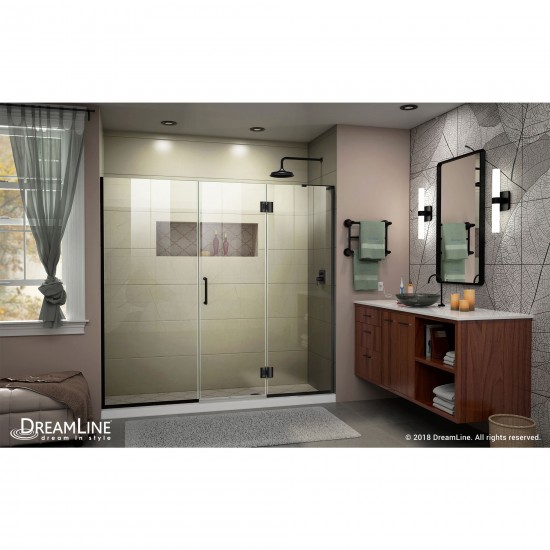 Unidoor-X 62 1/2-63 in. W x 72 in. H Frameless Hinged Shower Door in Satin Black