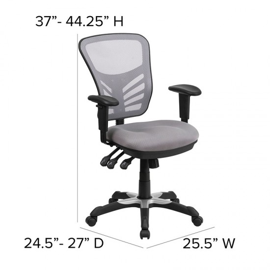 Mid-Back Gray Mesh Multifunction Executive Swivel Ergonomic Office Chair with Adjustable Arms