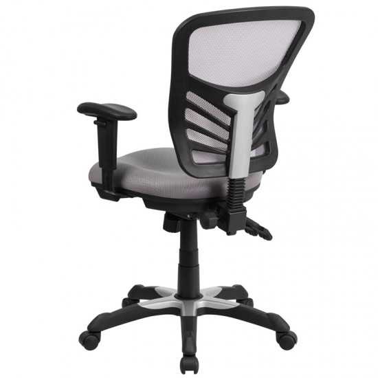 Mid-Back Gray Mesh Multifunction Executive Swivel Ergonomic Office Chair with Adjustable Arms