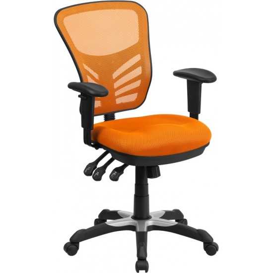 Mid-Back Orange Mesh Multifunction Executive Swivel Ergonomic Office Chair with Adjustable Arms