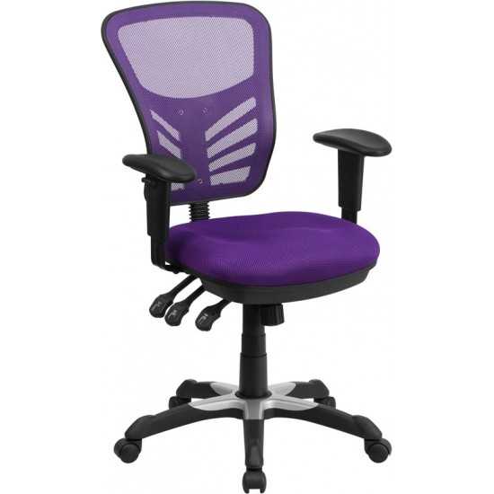 Mid-Back Purple Mesh Multifunction Executive Swivel Ergonomic Office Chair with Adjustable Arms