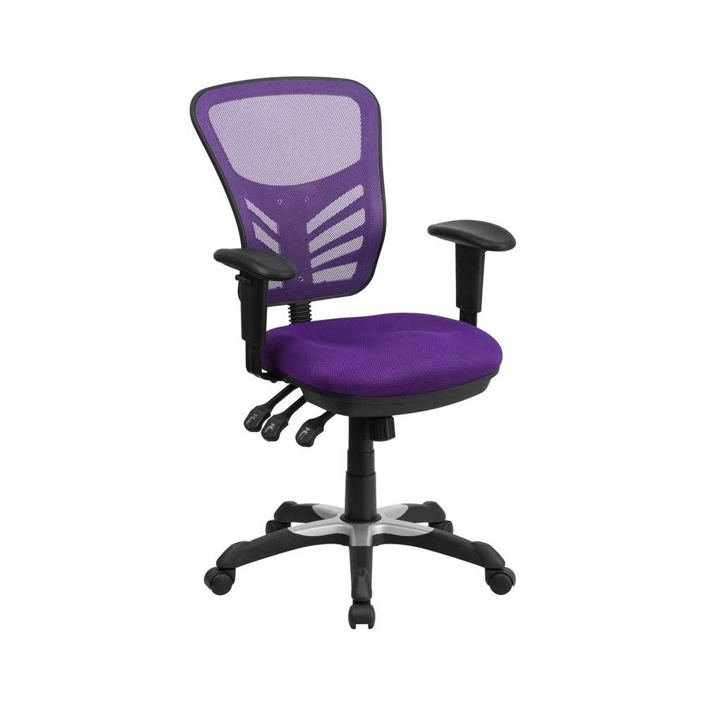 Mid-Back Purple Mesh Multifunction Executive Swivel Ergonomic Office Chair with Adjustable Arms