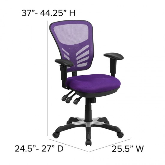 Mid-Back Purple Mesh Multifunction Executive Swivel Ergonomic Office Chair with Adjustable Arms