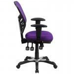 Mid-Back Purple Mesh Multifunction Executive Swivel Ergonomic Office Chair with Adjustable Arms