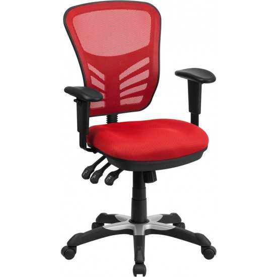 Mid-Back Red Mesh Multifunction Executive Swivel Ergonomic Office Chair with Adjustable Arms