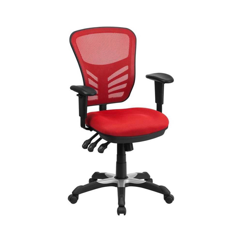 Mid-Back Red Mesh Multifunction Executive Swivel Ergonomic Office Chair with Adjustable Arms