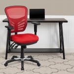 Mid-Back Red Mesh Multifunction Executive Swivel Ergonomic Office Chair with Adjustable Arms