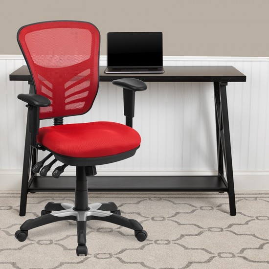 Mid-Back Red Mesh Multifunction Executive Swivel Ergonomic Office Chair with Adjustable Arms