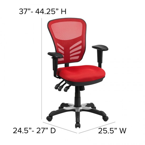 Mid-Back Red Mesh Multifunction Executive Swivel Ergonomic Office Chair with Adjustable Arms