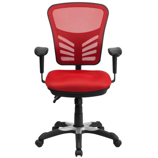 Mid-Back Red Mesh Multifunction Executive Swivel Ergonomic Office Chair with Adjustable Arms