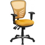 Mid-Back Yellow-Orange Mesh Multifunction Executive Swivel Ergonomic Office Chair with Adjustable Arms