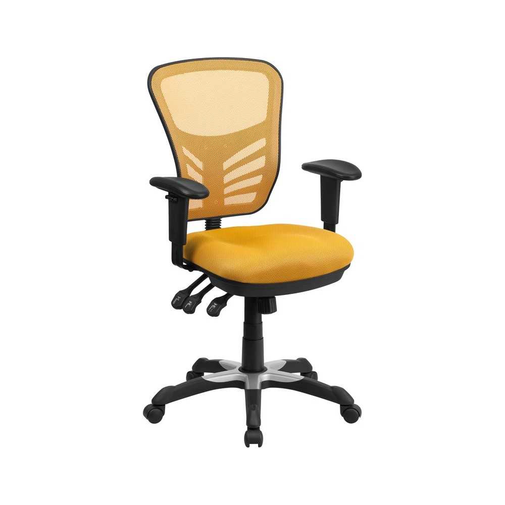 Mid-Back Yellow-Orange Mesh Multifunction Executive Swivel Ergonomic Office Chair with Adjustable Arms