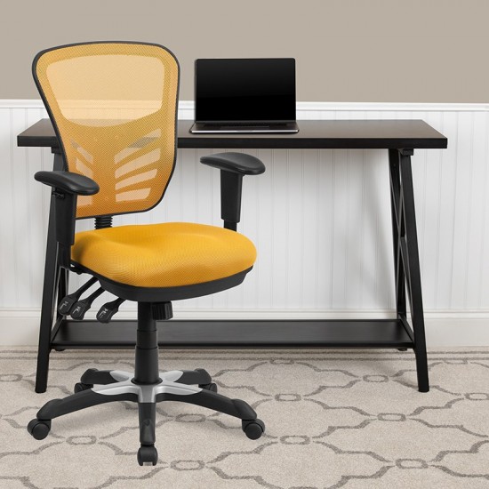 Mid-Back Yellow-Orange Mesh Multifunction Executive Swivel Ergonomic Office Chair with Adjustable Arms