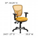 Mid-Back Yellow-Orange Mesh Multifunction Executive Swivel Ergonomic Office Chair with Adjustable Arms