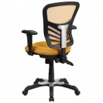 Mid-Back Yellow-Orange Mesh Multifunction Executive Swivel Ergonomic Office Chair with Adjustable Arms